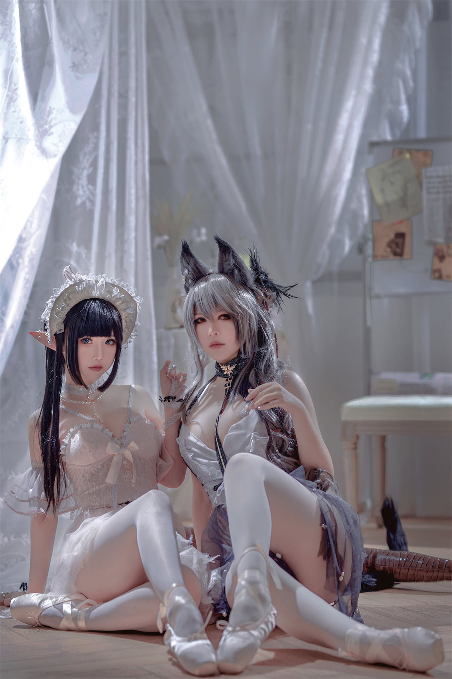 [福利COS] 可爱人气Coser面饼仙儿&amp;amp;半半子 - Arknights 黑x森蚺バレエ第6张