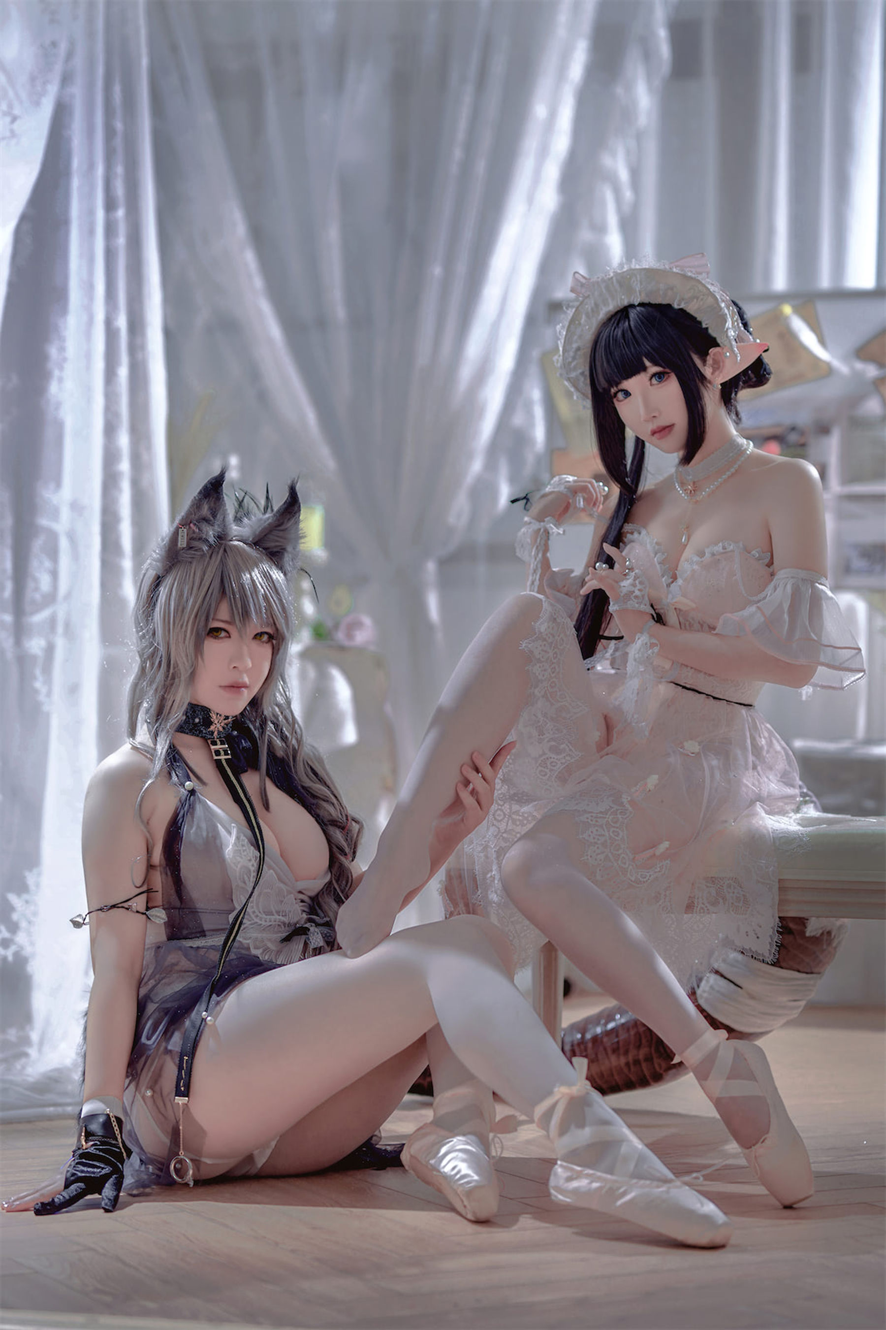 [福利COS] 可爱人气Coser面饼仙儿&amp;amp;半半子 - Arknights 黑x森蚺バレエ第9张