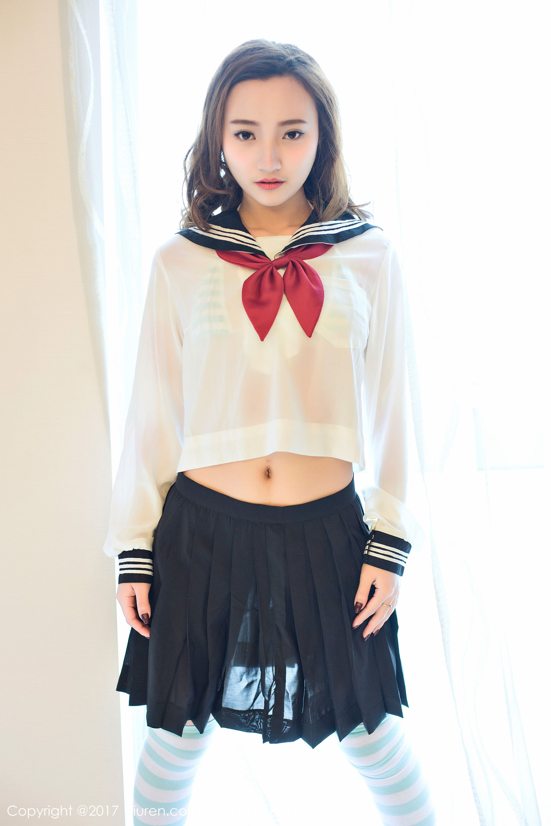 翟奥奥baby《日系学生透明制服、日系卡哇伊内衣、粉红色内衣》 秀人网XIUREN No.673第5张