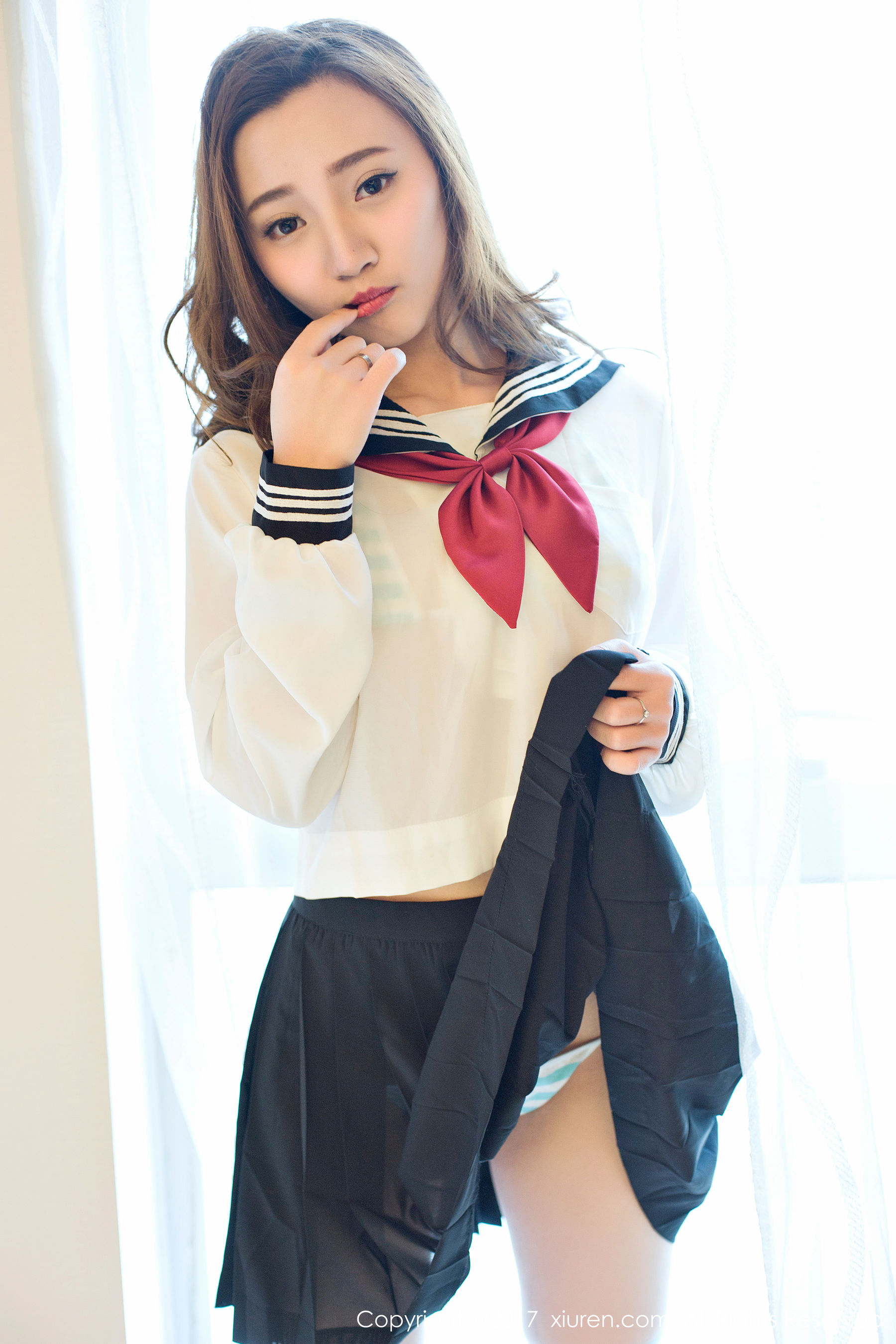 翟奥奥baby《日系学生透明制服、日系卡哇伊内衣、粉红色内衣》 秀人网XIUREN No.673第5张