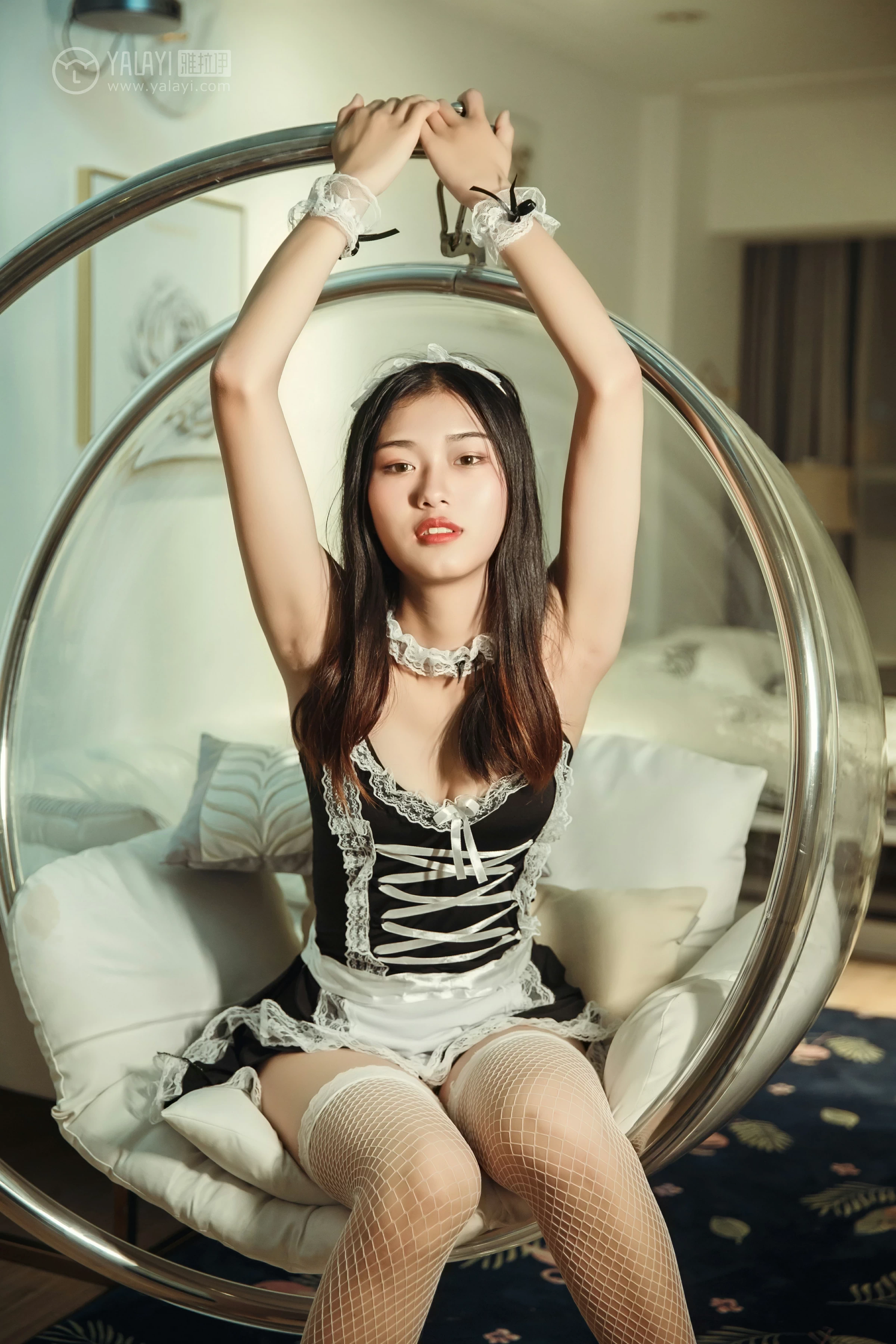[YALAYI雅拉伊]NO.125 兔儿御姐 和风 性感女仆制服加白色情趣渔网袜私房写真集第9张