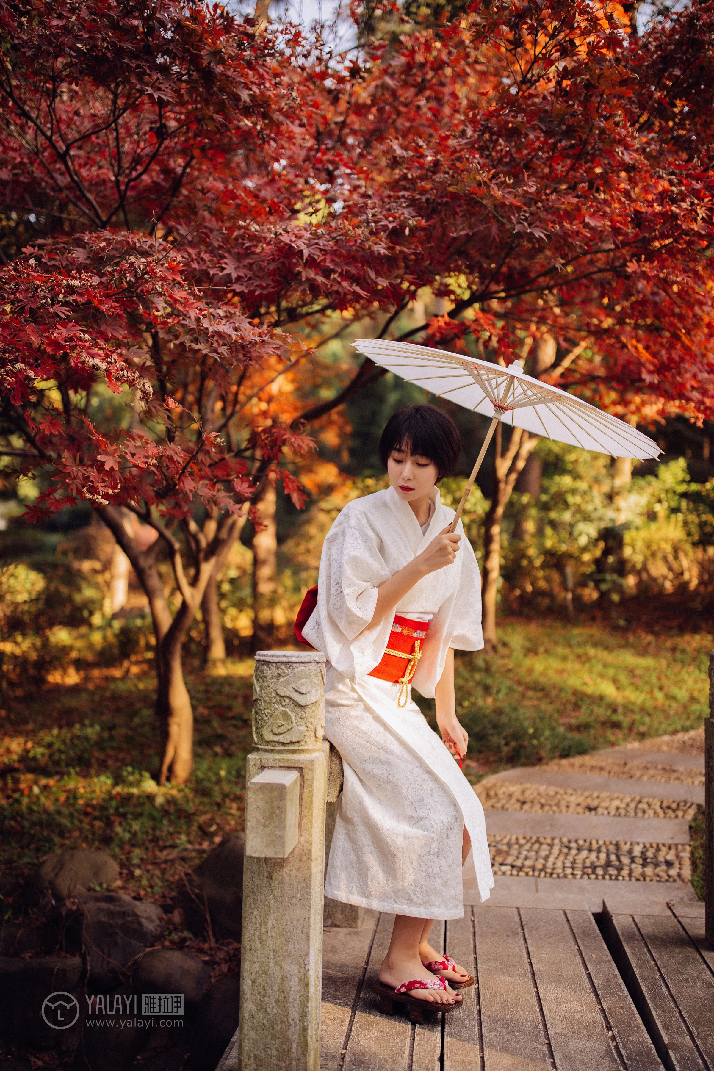 [YALAYI雅拉伊]NO.136 夕阳下的和风少女 静静 白色透视镂空和服性感私房写真集第7张