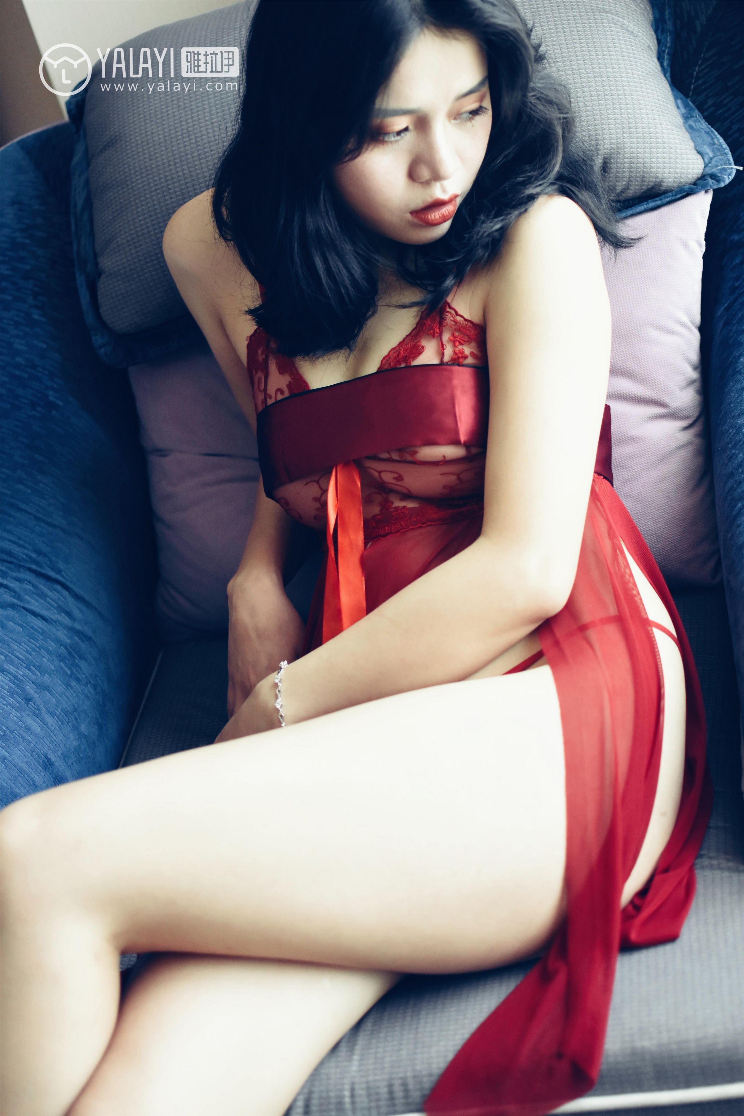 [YALAYI雅拉伊]NO.014 心蕊的红色睡袍 米心蕊 红色透视情趣睡衣性感私房写真集第5张