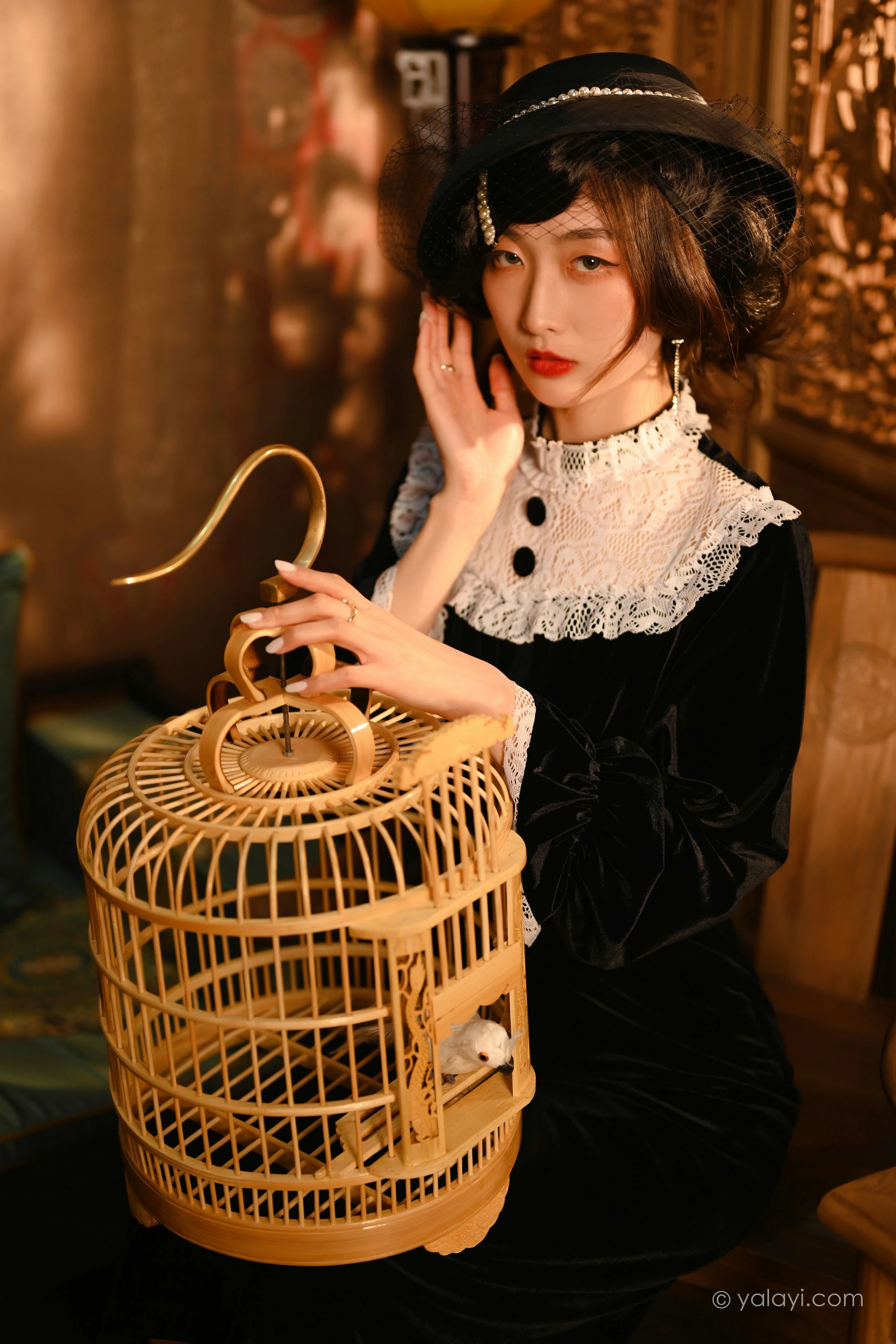 [YALAYI雅拉伊]2022.01.15 莫忘我 佳佳 黑色蕾丝镂空礼服裙性感私房写真集第14张