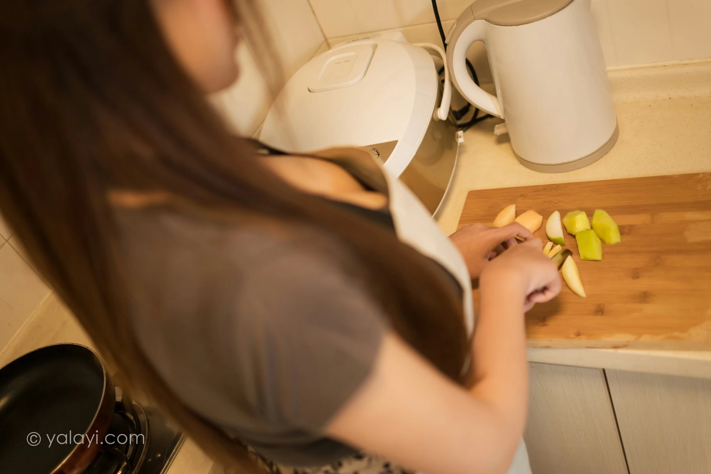 [YALAYI雅拉伊]NO.745 《下班的诱惑》 虞艺 棕色短袖加灰色碎花短裙居家性感写真集第2张