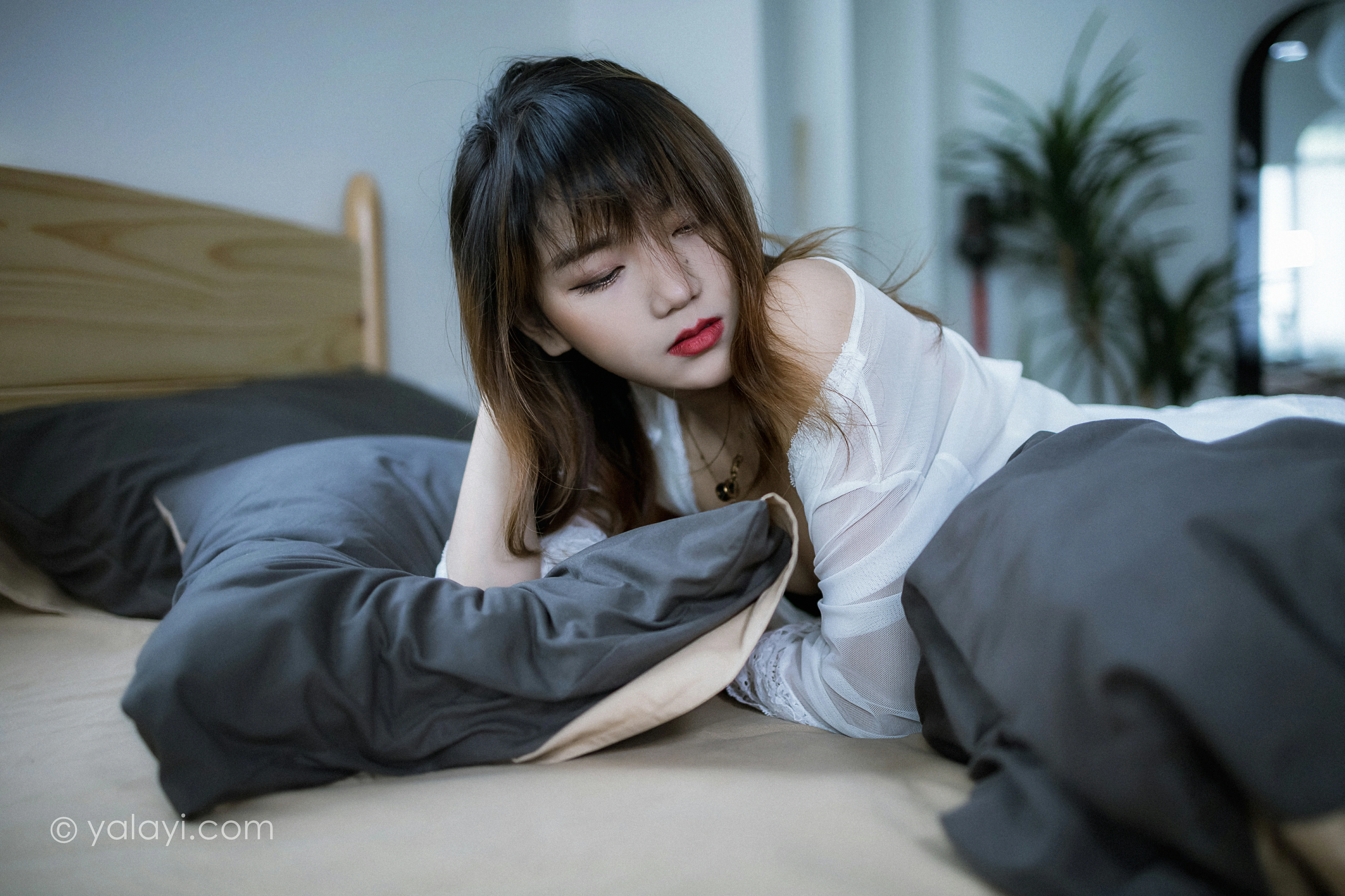 [YALAYI雅拉伊]NO.759 灰色空间 樊梵 白色透视蕾丝睡衣性感私房写真集第1张